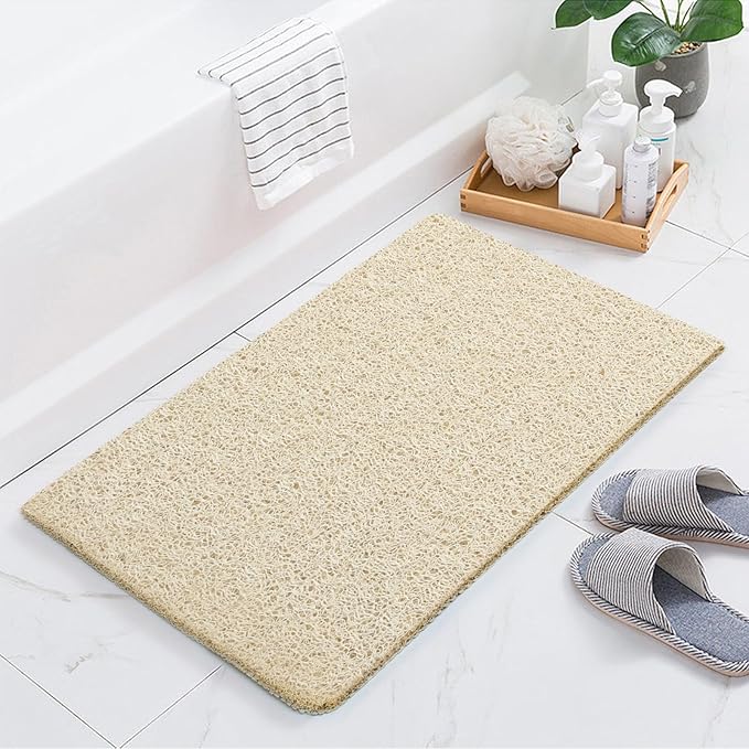 Joyhalo Shower Mats for Showers Anti Slip for Elderly, 32'' x 24'' Non Slip Bath Mat for Inside Shower, Bath Tub Mats for Bathroom Non Slip for Shower, PVC Loofah Bathroom Mats, Beige