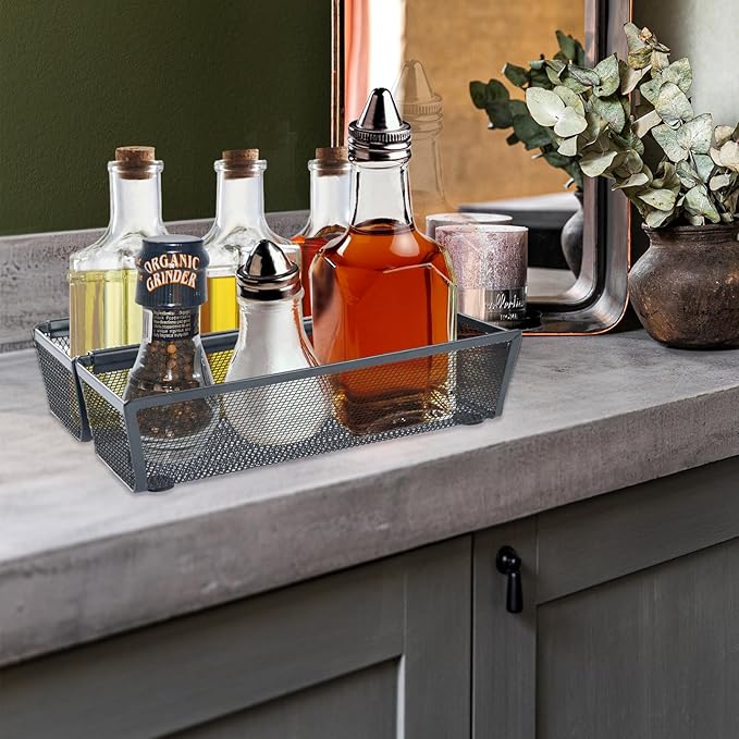 4PCS Drawer Organizer, Mesh Drawer Organizer with Interlocking Arm for Utensil, Cosmetic, Flatware, Pen (9 * 3 * 2 Inches, Black)