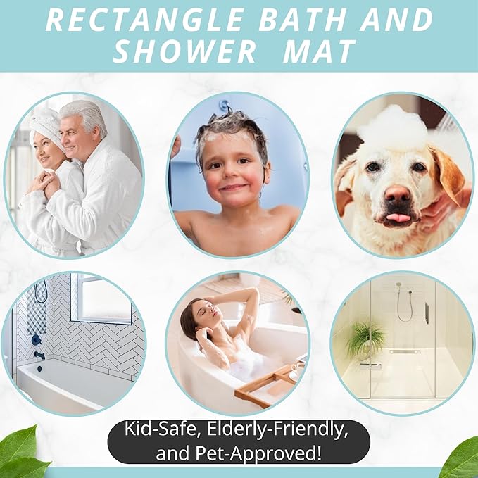 ENKOSI Bath Mat – Large 40 x 16 Inch Non-Slip Bathtub Mat with Secure Suction Cups & Drain Holes – Extra Long Bathroom Shower Mat for Tub with Grey Pebble Design (Grey Pebble 40x16)