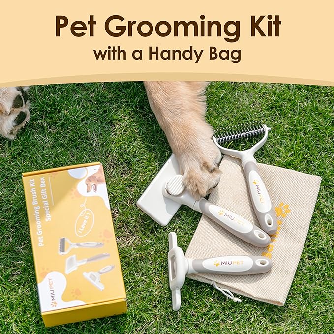 Professional Deshedding Dog Brush Grooming Kits, for Long-Haired Dogs and Cats - Dog Deshedding Brush and Slicker Brush Set 3 in 1 Gift Box for Long Hair Pets like Golden Retriever