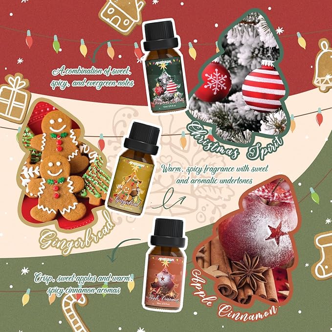ARVIDSSON Christmas Fragrance Oil Set, Winter Essential Oils for Diffuser, Candle Making - Christmas Spirit, Gingerbread, Apple Cinnamon, Candy Cane, Mistletoe, Holiday Diffuser Oils Gift Set