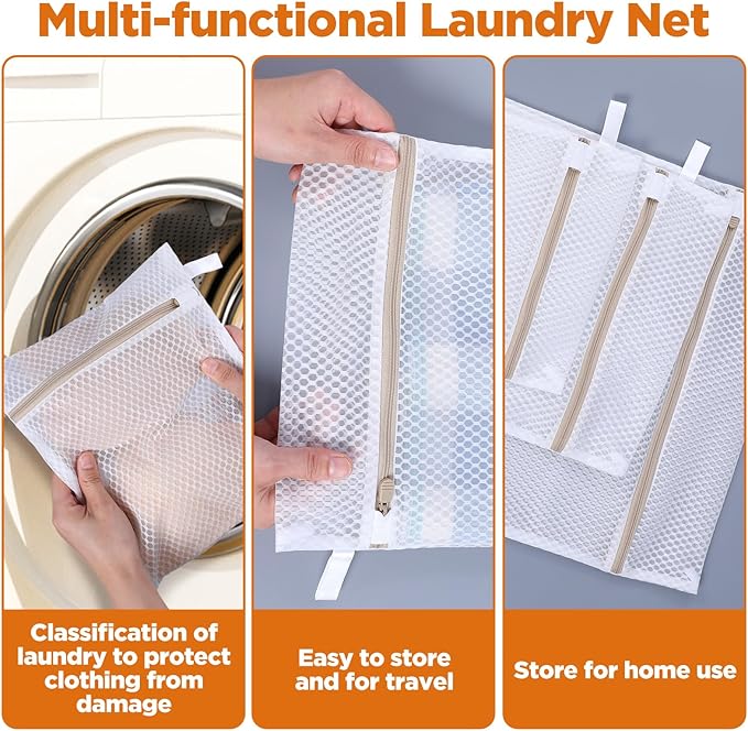 12Pcs Laundry Bags, Mesh Wash Bags, Delicate Laundry Bag with Zipper, Lingerie Bag for Underwear, Clothes, Pants, Shoes, Socks, Hanging Loop and Breathable Fine Net