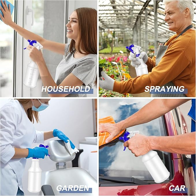 10 Pack Spray Bottles 16 Oz Empty Water Spray Bottles for Cleaning Heavy Duty Refillable Squirt ‌container with Measurements Adjustable Nozzle for Household Commercial Industrial(Blue)