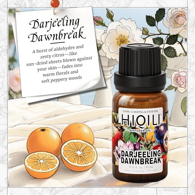 HIQILI Darjeeling Dawnbreak Diffuser Oil for Humidifier, New Car & Home, Long-Lasting Hotel Scent - Pour Homme - 0.34 Fl Oz
