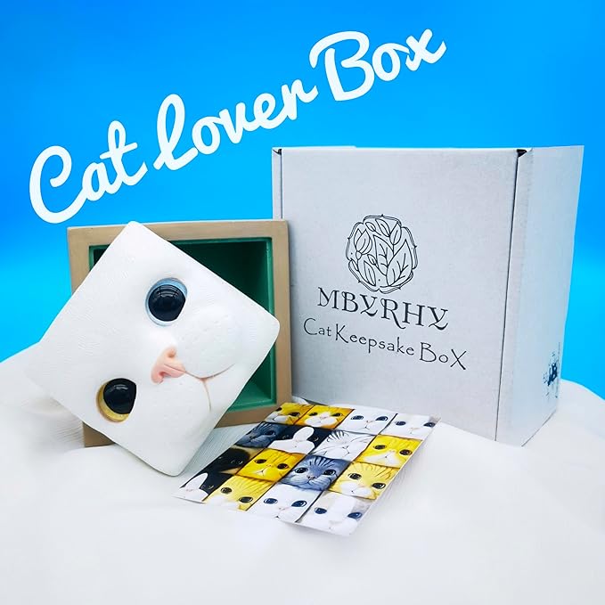 Cat Keepsake Box Memory Decorative Box Cat Portrait Gifts For Pet Owners And Pet Lovers Holds Jewelry Cat's Whiskers Fur and as a Memory Box (White Cat)
