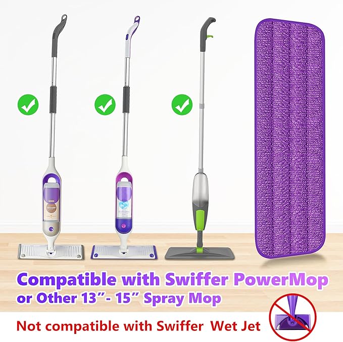 18 Pack Reusable Mop Pads Compatible with Swiffer PowerMop, Wood Floor Pads Microfiber Mop Replacement Refills Machine Washable for All Floor Surfaces