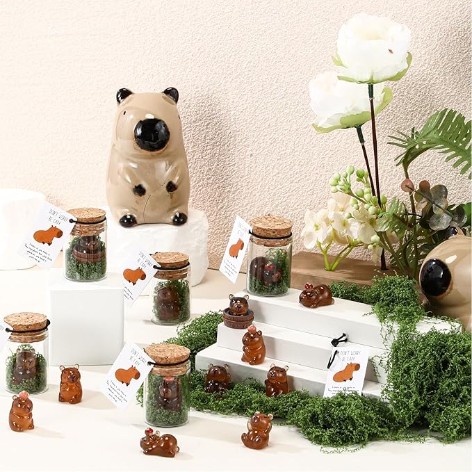 20 Sets Employee Appreciation Gifts Bulk Inspirational Mini Luminous Capybara Cards with Glass Bottle Medical Assistant Gifts for Christmas Team Staff Coworker Teacher Students Party Favors