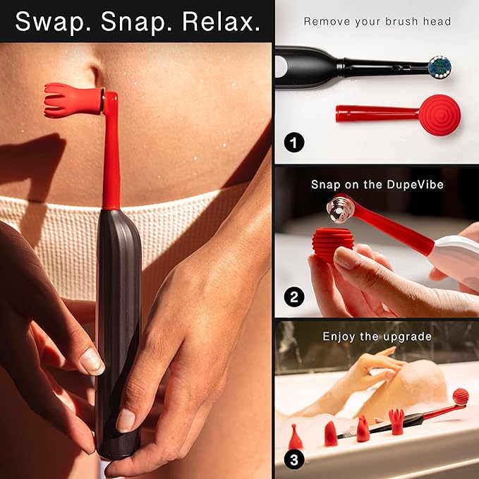 5-in-1 Silicone Massage Attachment Compatible with Rotating Electric Toothbrushes | Discreet, Travel-Friendly, Waterproof | Facial, Body, Bullet & Wand – Not for Sonic or iO Series