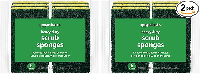 Amazon Basics Cleaning Sponges, Multipurpose, Heavy Duty Scrub Sponges, Yellow/Green, 12-Pack (2 Packs of 6)