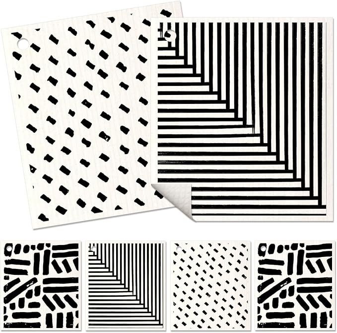 6 Pack Swedish Dishcloths for Kitchen - Reusable Dish Cloths for Washing Dishes Absorbent Cute Funny Kitchen Towels Cleaning Sponge, Line Drawing