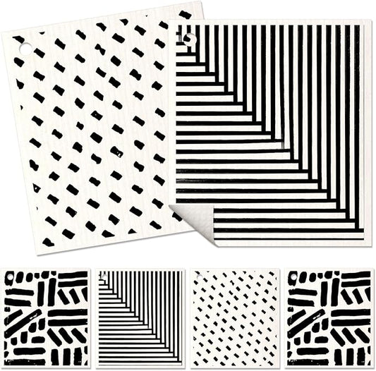 6 Pack Swedish Dishcloths for Kitchen - Reusable Dish Cloths for Washing Dishes Absorbent Cute Funny Kitchen Towels Cleaning Sponge, Line Drawing