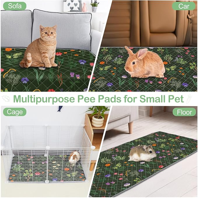 Bienbee Guinea Pig Bedding, 2 Pack 24" x 18" Reusable Guinea Pig Cage Liner Waterproof and Absorbent Small Animal Bedding Washable Guinea Pig Pee Pads for Small Pet Hamster Rabbit Squirrel, Green