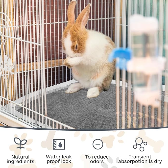 kathson 100PCS Rabbit Pee Pads 18×13in Disposable Guinea Pig Cage Liners Super Absorbent Black Carbon Odor-Control Bunny Training Pad with Quick-Dry Surface for Bunny Kitten Hedgehog Small Animals