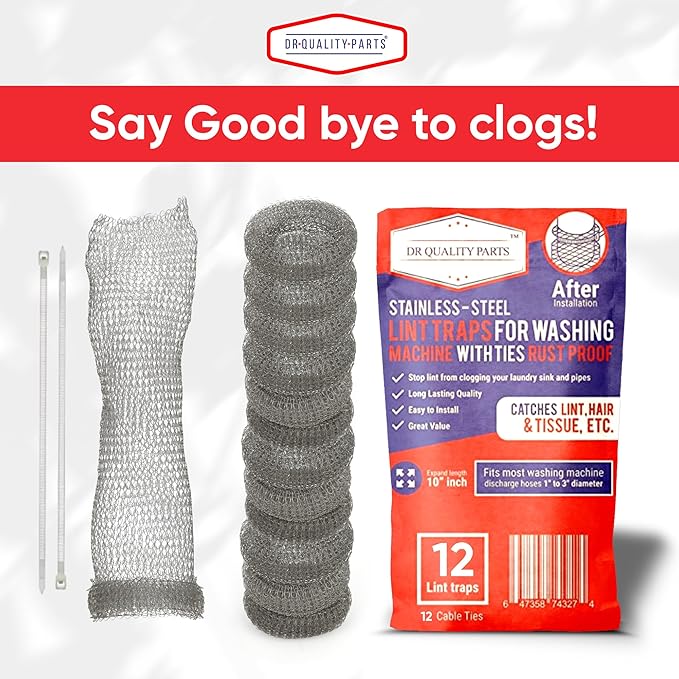 Washing Machine Lint Trap – Stainless Steel Hose Filter, Mesh Drain Catcher, Washer Sock Lint Remover, Rust-Free Snare Laundry Filter with Nylon Cable Ties, 29cmx6.5cm – 30-Pack