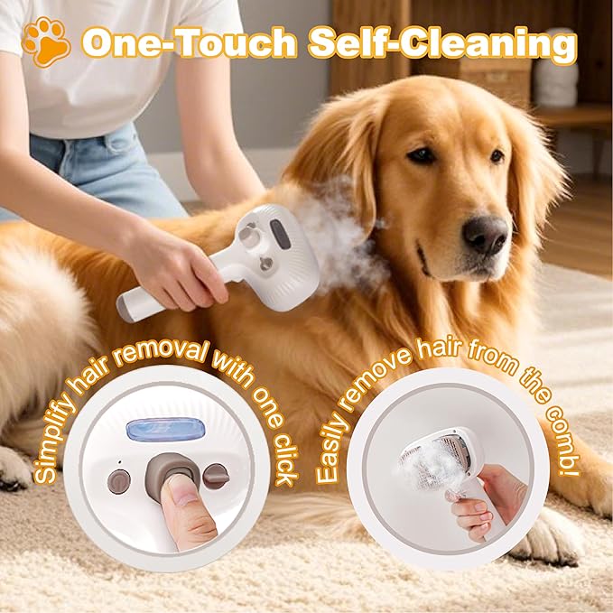 Cat Steam Brush for Indoor Cats, Dog Brush for Shedding, Spritz Defur Comb for Short & Long Hair, Pet Spray Hair Removal Comb, USB Rechargeable Grooming Supplies Steam Brush for All Pets (White)