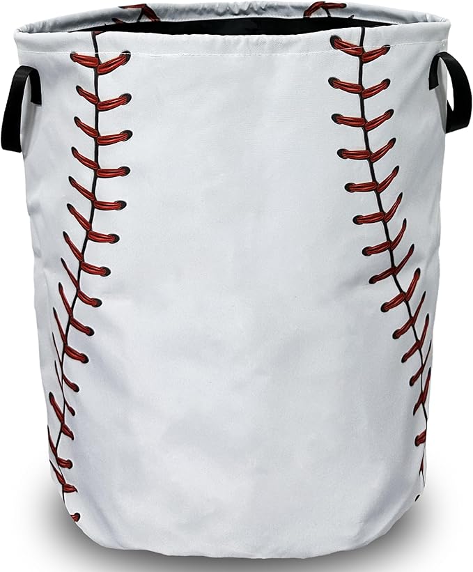 Baseball Texture Pattern Laundry Basket Foldable With Handles Tote Bag Oxford Cloth Funny Laundry Hamper Clothes Storage Bucket Toy Organizer 18.9" x 16.5" For Bathroom/Laundry/Bedroom