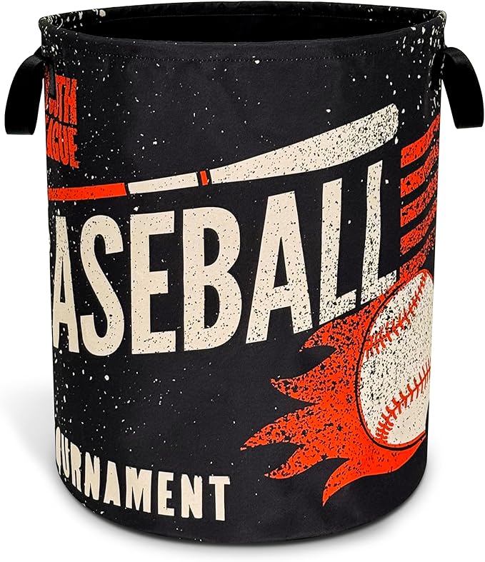 Baseball Laundry Basket Foldable Oxford Cloth Funny Tote Bag Laundry Hamper Clothes Storage Bucket Toy Organizer For Bathroom/Laundry Storage/Bedroom 18.9x16.5 Inch