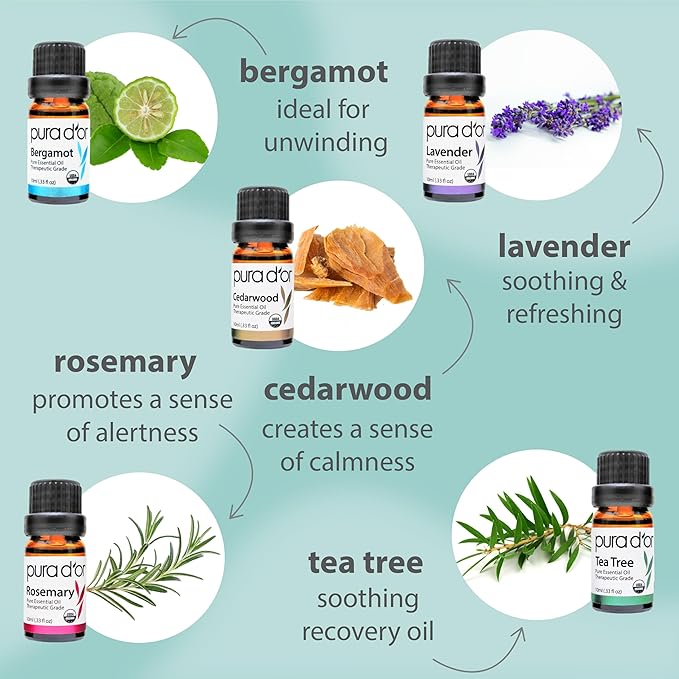 PURA D'OR Organic Sweet16 Essential Oils Set - 16x 10mL Wood Box Aromatherapy Gift Set - 100% Pure Therapeutic Grade for Relaxation and Wellness (Lavender, Rosemary, Turmeric, Ylang Ylang & More)