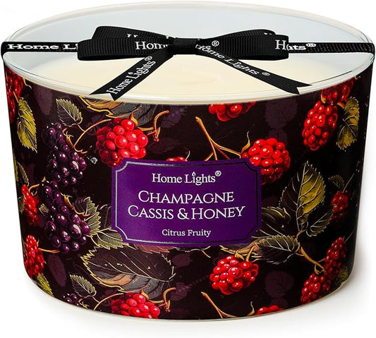 HomeLights Scented Candles for Women & Men, 18oz Candle Jars Aromatherapy 4-Wick Candle, Ideal for Eclectic Mixed Styles Home Decor and Gifts, Champagne Cassis & Honey