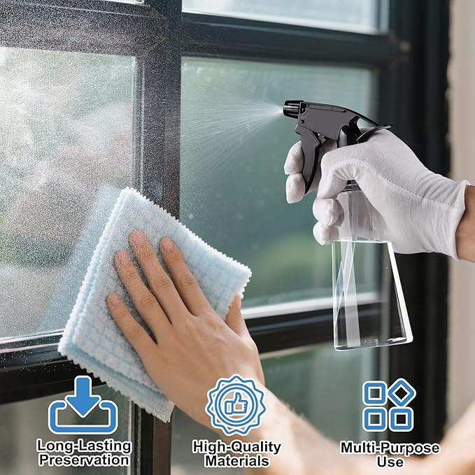 Plastic Spray Bottles, 2 Pack Water Fine Mist Spray Bottles for Plants, Cleaning, Cooking, Pet Leak Proof Cleaning Spray Bottle