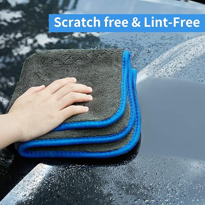 Microfiber Car Cleaning Cloths,1200 GSM Ultra Thick Microfiber Towels for Cars, Soft Car Drying Towel for Washing, Polishing and Auto Detailing 16'' x 16'' (3 Pack)
