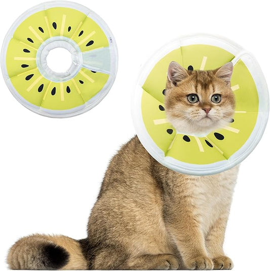 Soft Adjustable Cat Cone Collar, Comfortable Cat Recovery Collar Suitable for Various Types of Cats,Elizabethan Neck Protective Collar for Cats After Surgery (Gold Kiwi, Medium)