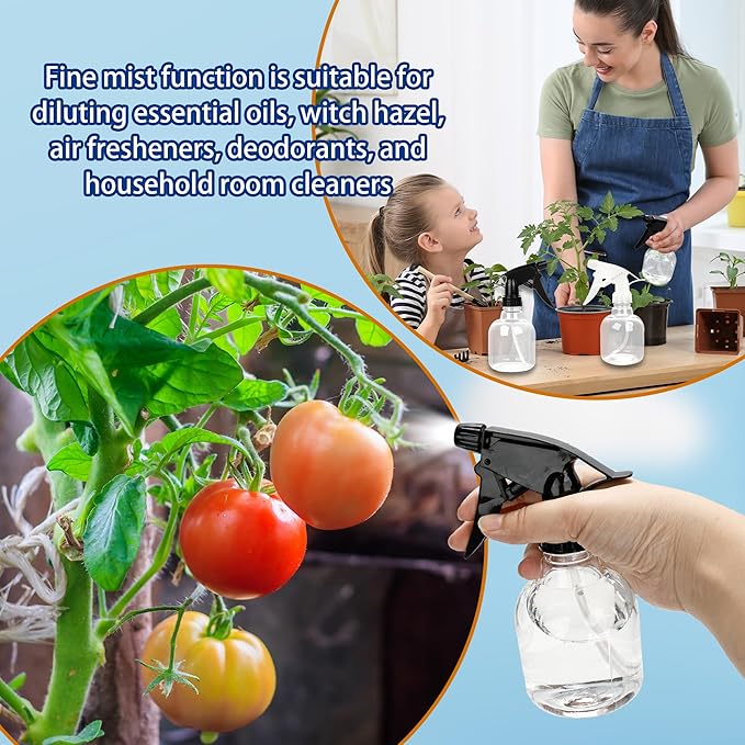 20 Pcs Empty Plastic Spray Bottle 8 OZ Reusable Clear Liquid Container with Trigger Sprayers for Water Perfume Cleaning Fluid Plants Kitchen Toilet Pet (Color Set 2)