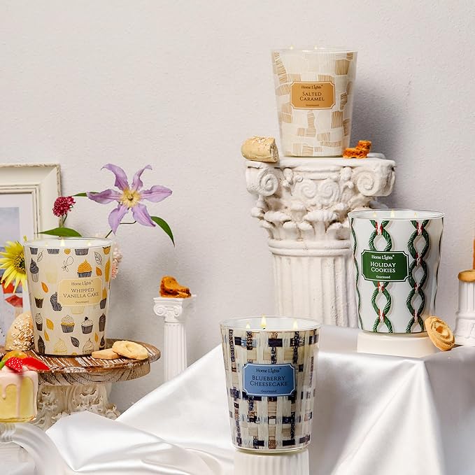 HomeLights Soy Wax Candles for Home Scented, 3-Wick Candles in Whipped Vanilla Cake Scented, Rustic Modern Aromatherapy Candles Gift for Parties, Relaxing, 34oz