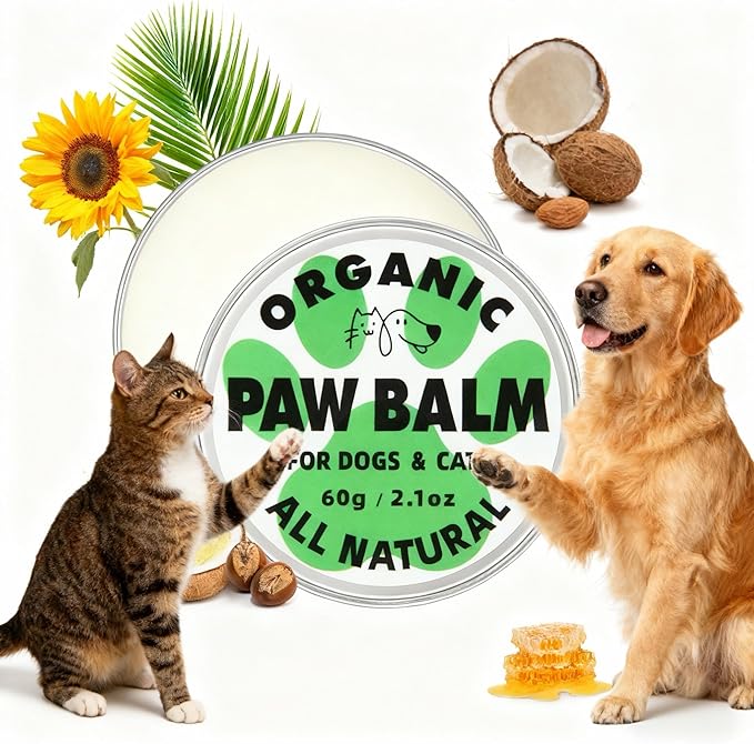 Dog Paw Balm & Nose Balm (2.1oz ), Lick-Safe | All-Natural Dog & Cat Paw Protector Soother with Organic Coconut Oil for dog Dry and Cracked Paws, Nose, Elbows for Hot Pavement & Winter Protection