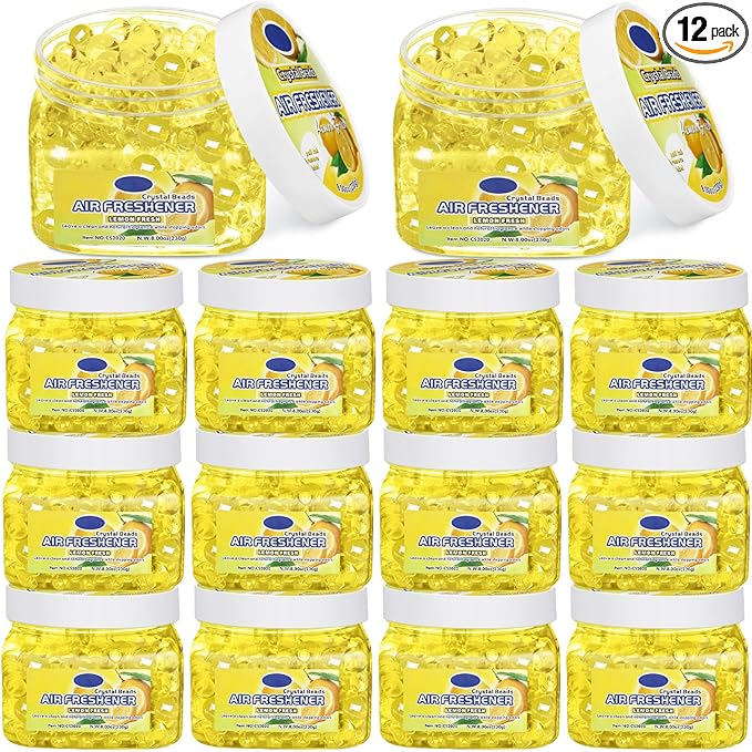 12 Pcs Air Freshener Gel Bulk Odor Eliminator Gel Beads 8 oz Long Lasting Air Freshener Beads Eliminates Odors in Home Bathrooms, Cars, Boats, Rvs and Pet Areas(Lemon)