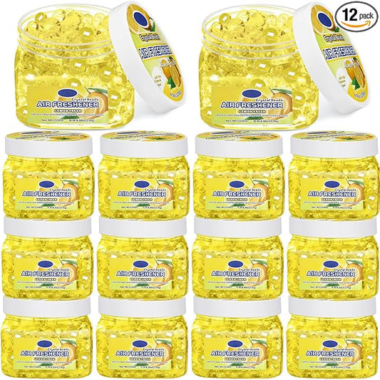12 Pcs Air Freshener Gel Bulk Odor Eliminator Gel Beads 8 oz Long Lasting Air Freshener Beads Eliminates Odors in Home Bathrooms, Cars, Boats, Rvs and Pet Areas(Lemon)