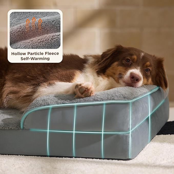 Bedsure XL Self Warming Orthopedic Dog Bed for Extra Large Dogs - Washable XLarge Dog Bed Waterproof, Comfort Pet Couch with Removable Cover, Pets Sofa with Nonskid Bottom, Grey, Non-Electric
