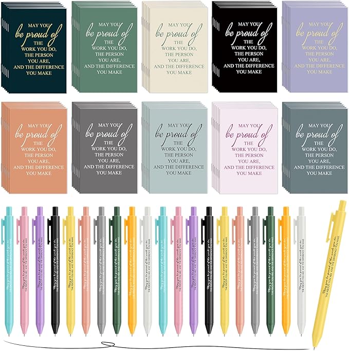 Harloon 100 Pcs Christmas Employee Appreciation Gifts Thank You Gifts Bulk Inspirational Notepads Ballpoint Pens Mini Motivational Notebooks for Staff Teacher Coworker Team Office(May You Be Proud)
