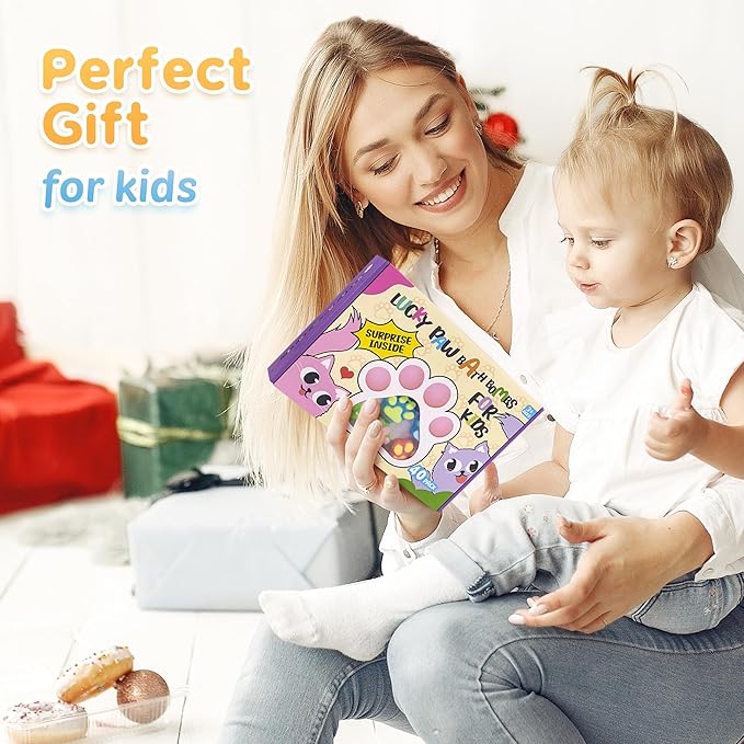 Bath Bombs for Kids with Surprise Inside, 40 Large Number Pack Paw Shape Bath Bombs Gift Set, Natural Organic Kids Bubble Bath Fizzy for Girls Boys with Bath Toys Inside