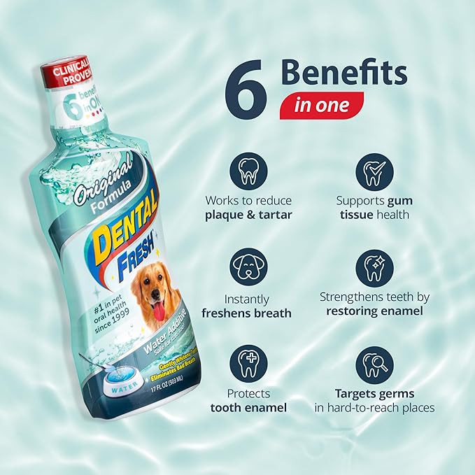 Dental Fresh Water Additive for Dogs, Original Formula, 8oz – Cat & Dog Breath Freshener and Teeth Cleaning for Dental Care for Pets – Add to Water