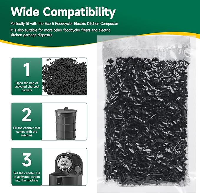 4 Packs 210g Odor Absorbing Activated Carbon Filter Refills for Smart Waste Kitchen Composter, Activated Charcoal Pellets