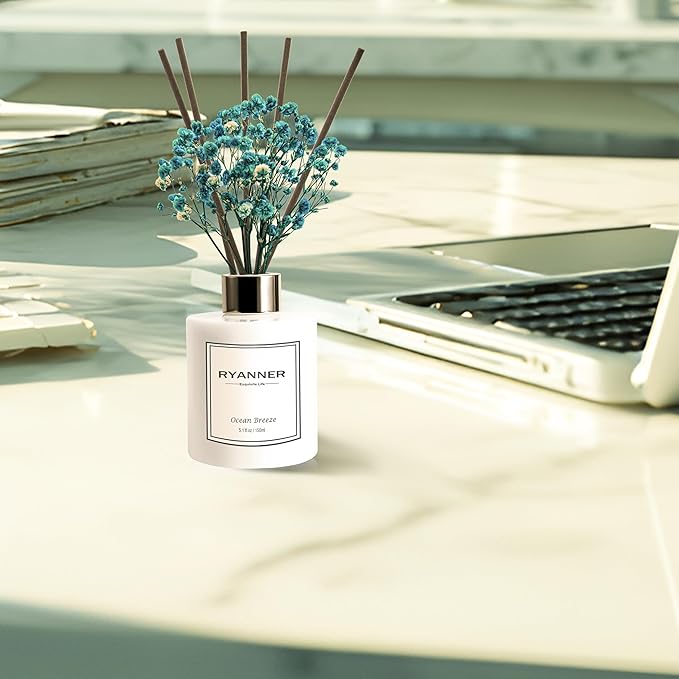 Reed Diffuser Set,5.1 fl oz Ocean Breeze Scent Diffuser with Sticks Home Fragrance Reed Diffuser with Essential Oil for Bathroom Shelf Decor&Air Freshener,Home Bathroom Office Decor & Gifts