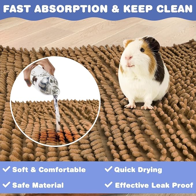 PINVNBY Guinea Pig Cage Liner Washable Guinea Pig Fleece Cage Liners Reusable & Non-Slip Guinea Pig Pee Pads Small Animal Cage Accessories for Bunny Rabbit Hamster Rat Ferret (Brown, 47" x 31")