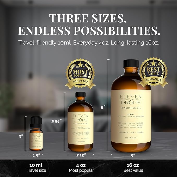 Santal Aroma Fragrance Oil – Essential Oil Blend for Diffusers, Candles & Soap Making, Mixing, Long Lasting Scent, Pet Friendly, Made in USA, Amber Glass Bottle, IFRA Compliant – 10 ml