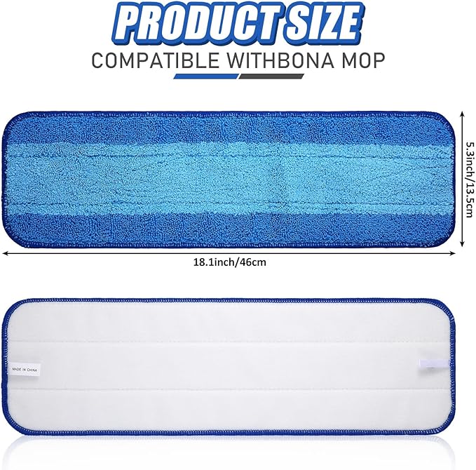 20 Pieces Microfiber Cleaning Pads Compatible with Bona Mop Reusable 18 Inch Replacement Cleaning Pads Washable Refills Replacement Heads for Floor Cleaning