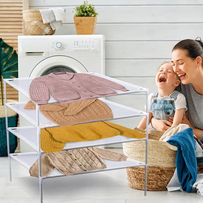 4Pack Stable Mesh Clothes Drying Rack - Excellent Load-Bearing, Stackable Flat Laundry Drying Rack - Folding Sweater, Socks, Toys Drier