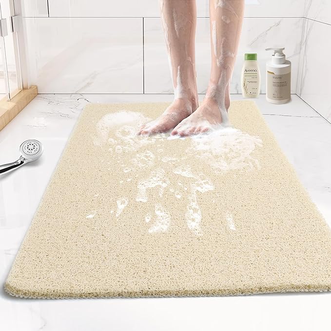 Joyhalo Bathtub Mat Non Slip, Bath Mat for Tub, Shower Mats for Inside Shower, 17x24 Inch, PVC Loofah Bathroom Mats for Wet Areas, Quick Drying, Beige