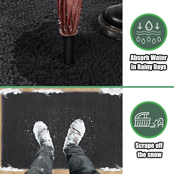 IM HOME Chenille Absorbent Outdoor Doormat 72" x 48", Washable Muddy Door Mats for Dog Non Slip Indoor Doormats Dog Mat for Muddy Paw Front Inside Doormats for Entryway Dark Gray