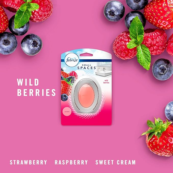 Febreze Small Spaces Air Freshener, Wild Berries, Odor Eliminator for Strong Odors (Pack of 6)