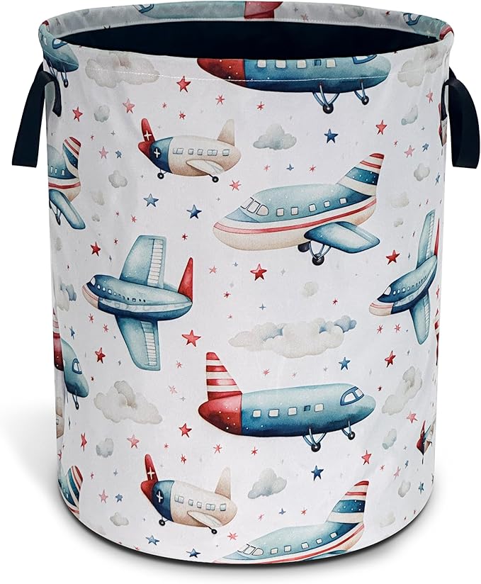 Airplane Laundry Basket Oxford Cloth Aircraft Cartoon Laundry Hamper With Handle Foldable Portable Clothes Storage Basket 18.9 X 16.5 In Storage Bag For Laundry Room/Bathroom/Bedroom/Dormitories