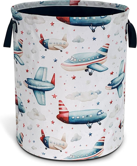 Airplane Laundry Basket Oxford Cloth Aircraft Cartoon Laundry Hamper With Handle Foldable Portable Clothes Storage Basket 18.9 X 16.5 In Storage Bag For Laundry Room/Bathroom/Bedroom/Dormitories