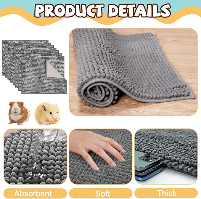 8 Pcs Guinea Pig Liner Washable Rabbit Cage Liner 16x12 Inch Guinea Pig Fleece Mats Reusable Bedding Pee Pads for Small Animals, Bunny (Grey)