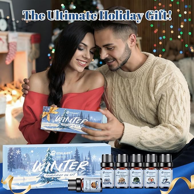 Essential Oils Set, Winter, Warm Woollen Blanket, Balsam Fir, Snow Walk, Sleigh Ride, Gingerbread