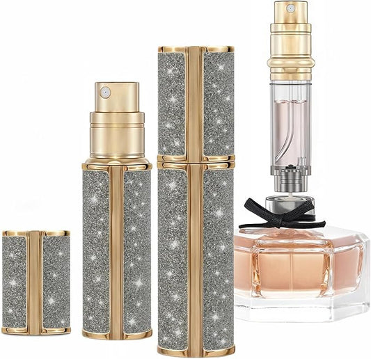 AE00GR Sparkling Travel Perfume Bottle, 5ml Mini Perfume Atomizer Sprayer, Glitter Diamond Pump Fill Perfume Bottle for Traveling, Vacation & Bussiness (Sparkling Grey)