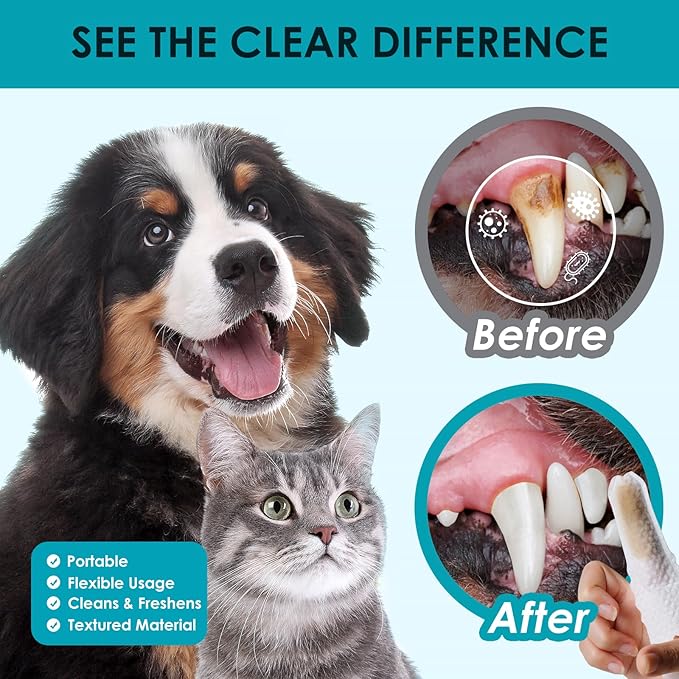 Dog Teeth Cleaning Wipes - Dental Wipes for Dogs Teeth & Cat Dental Care, Pet Teeth Cleaning Finger Wipes to Remove Plaque & Tartar for Fresh Breath (50 PCS)